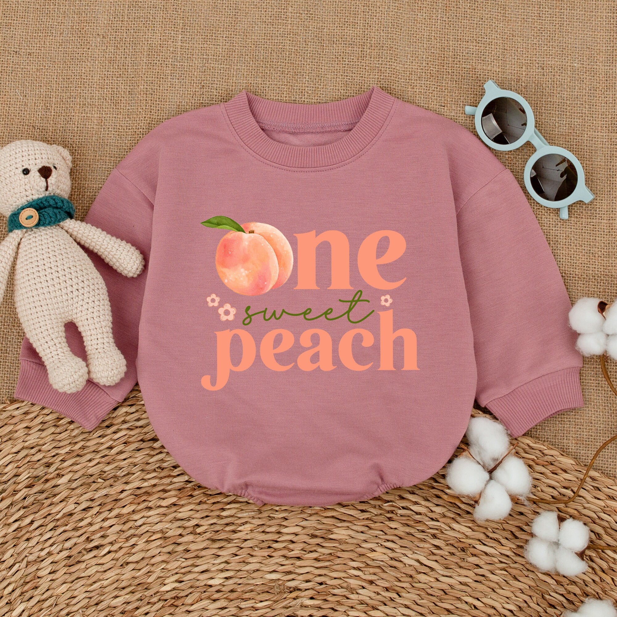 One Sweet Peach 1st Birthday Romper Baby Girl Bodysuit Playful Peach Design Smash Cake Outfit Soft Cotton Comfortable Infant Party Wear