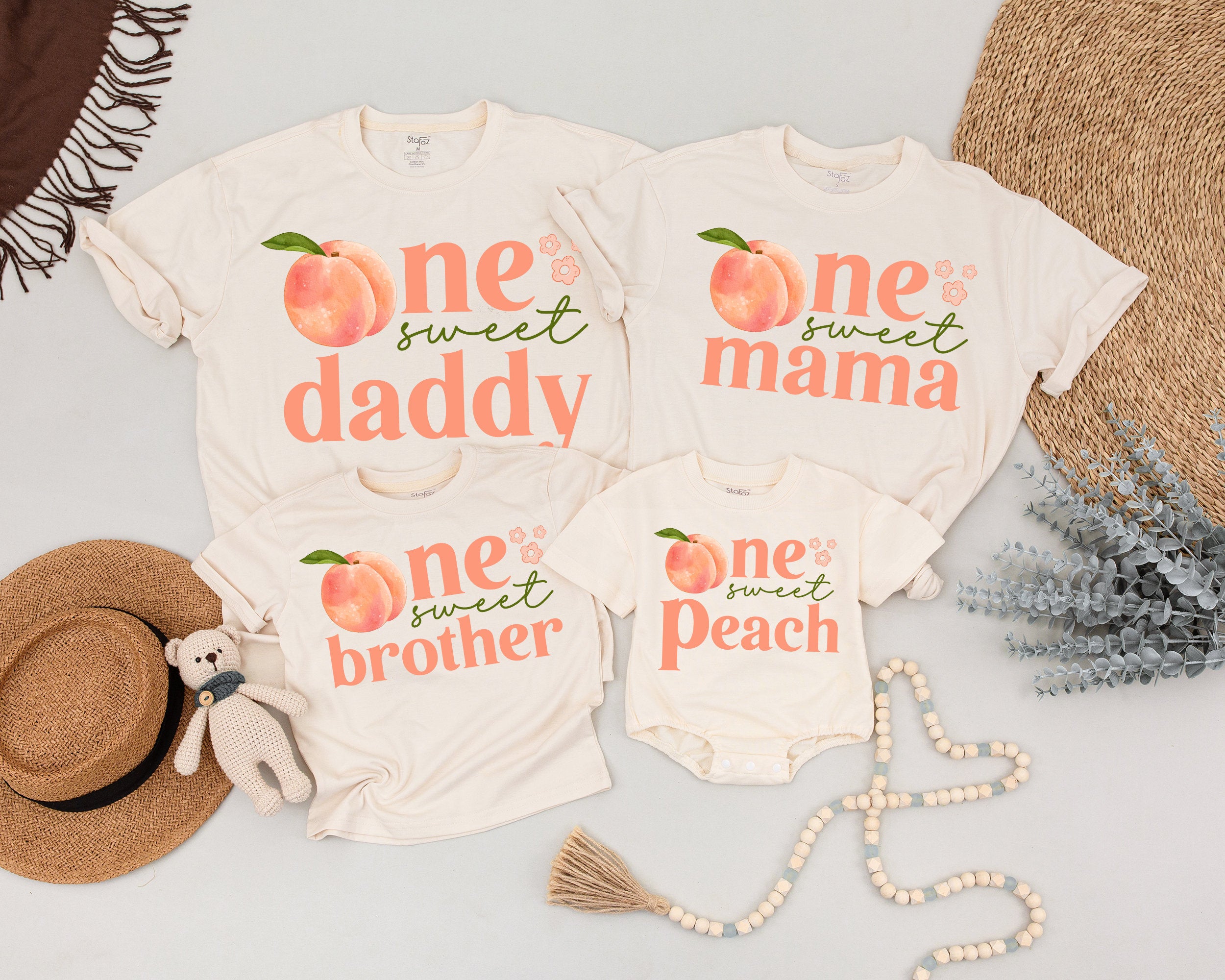 One Sweet Peach Birthday Shirt for Baby Girl 1st Birthday Outfit Soft Cotton Peach Party Design Mommy and Me Matching Family Gift