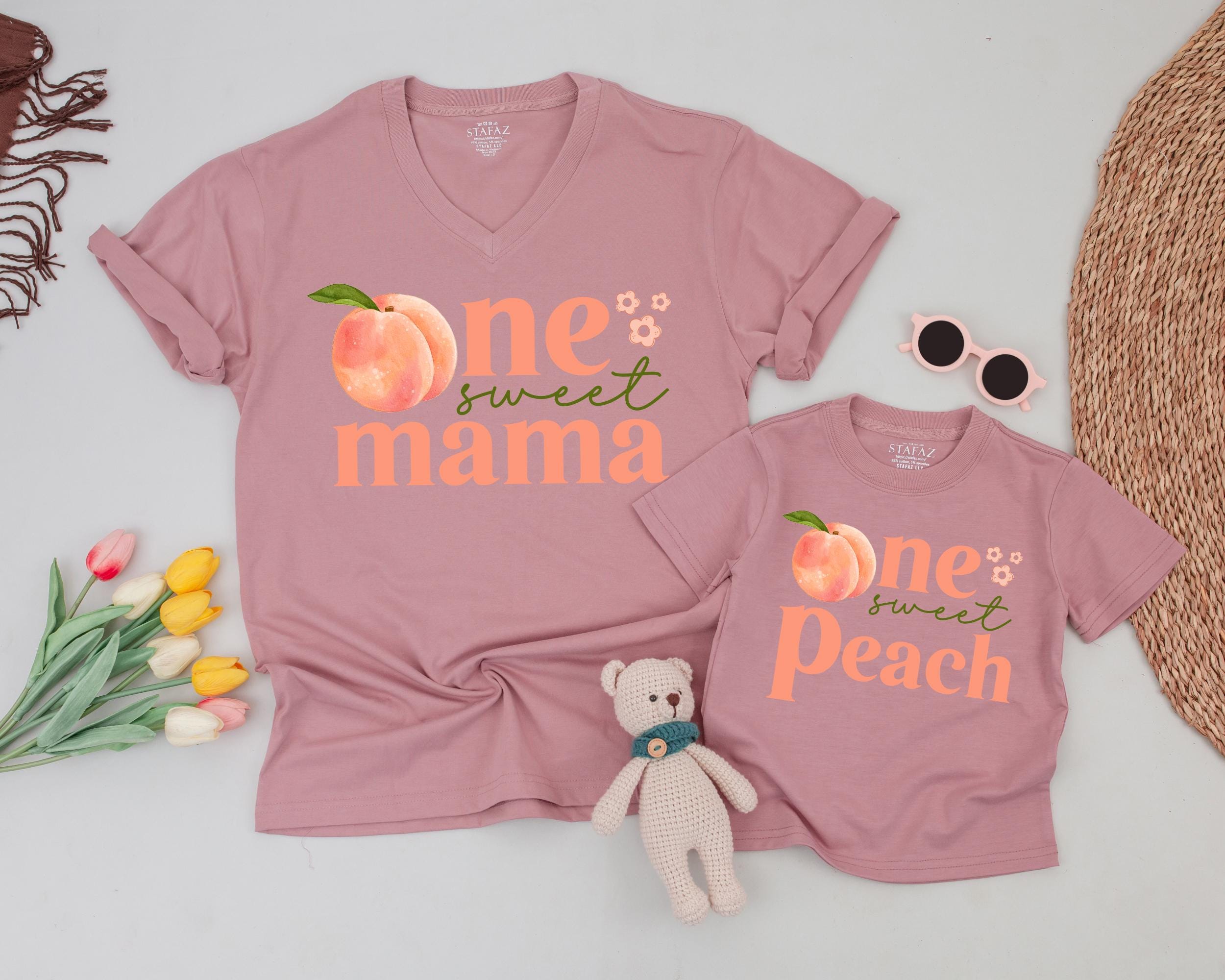 One Sweet Peach Birthday Shirt for Baby Girl 1st Birthday Outfit Soft Cotton Peach Party Design Mommy and Me Matching Family Gift