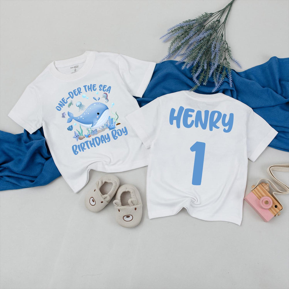 Oneder the Sea Birthday Shirt for Baby or Toddler, Ocean Animals 1st Birthday Outfit, Sea Theme Party Tee, Custom Name Gift for Boys or Girls