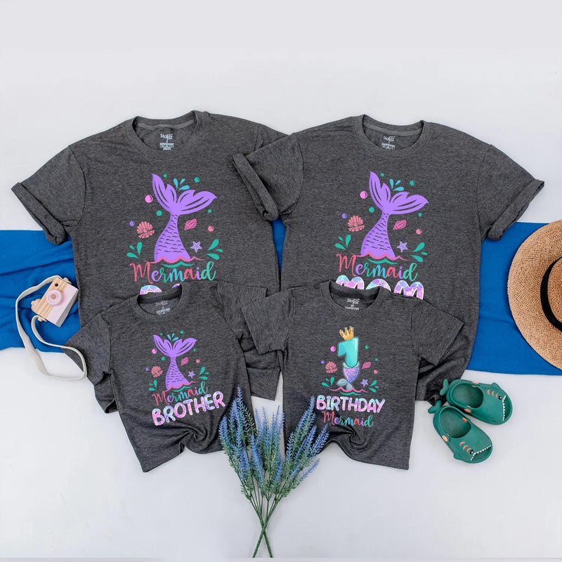 Oneder the Sea Mermaid Birthday Shirts for Family Matching Outfits, 1st Birthday Girl Party Clothes, Cute Ocean Theme Toddler Baby Gift