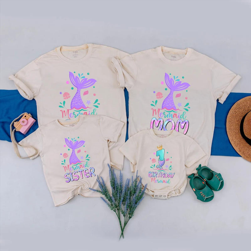 Oneder the Sea Mermaid Birthday Shirts for Family Matching Outfits, 1st Birthday Girl Party Clothes, Cute Ocean Theme Toddler Baby Gift