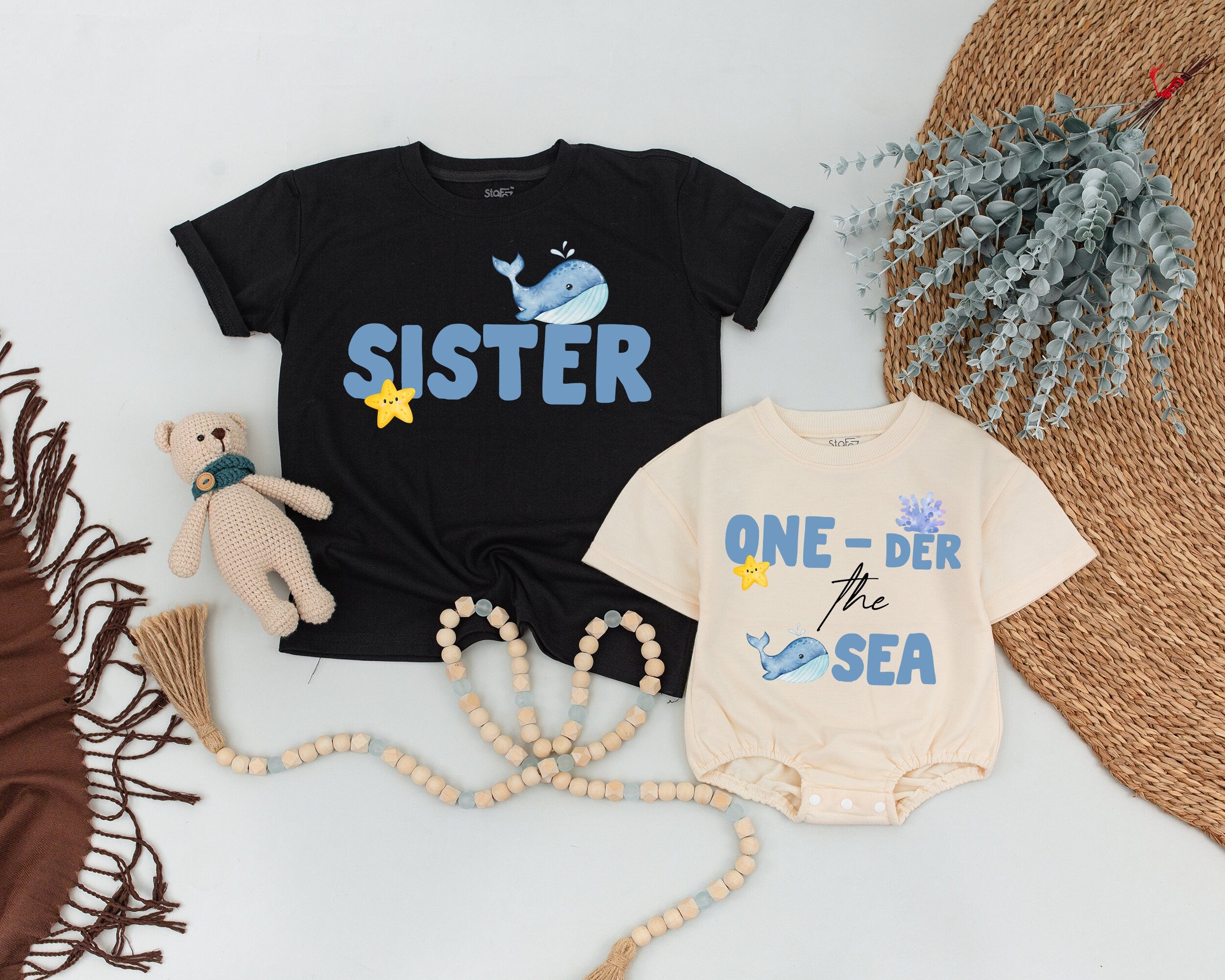 Oneder the Sea Whale Birthday Shirt for Baby Toddler Boy Cute Ocean Animal Design First Birthday Outfit Soft Comfortable Cotton