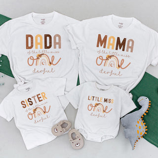 ONEderful First Birthday Matching Shirts Boho Rainbow Design Family Celebration Outfit for Mom Dad Sister Little Miss Onederful Party