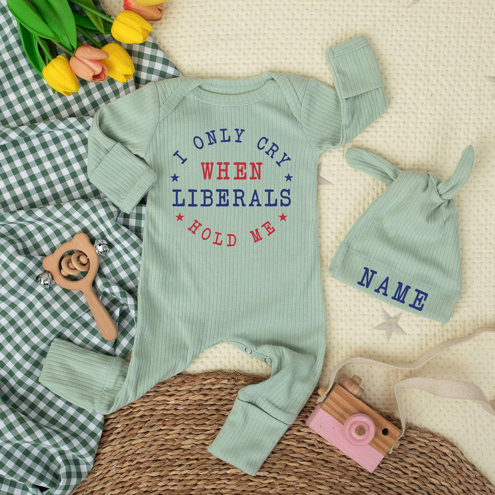 I Only Cry When Liberals Hold Me Baby Bodysuit Funny Patriotic Outfit Custom Republican Infant Clothes Soft Cotton Newborn Gift Idea