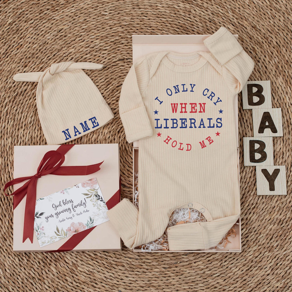 I Only Cry When Liberals Hold Me Baby Bodysuit Funny Patriotic Outfit Custom Republican Infant Clothes Soft Cotton Newborn Gift Idea