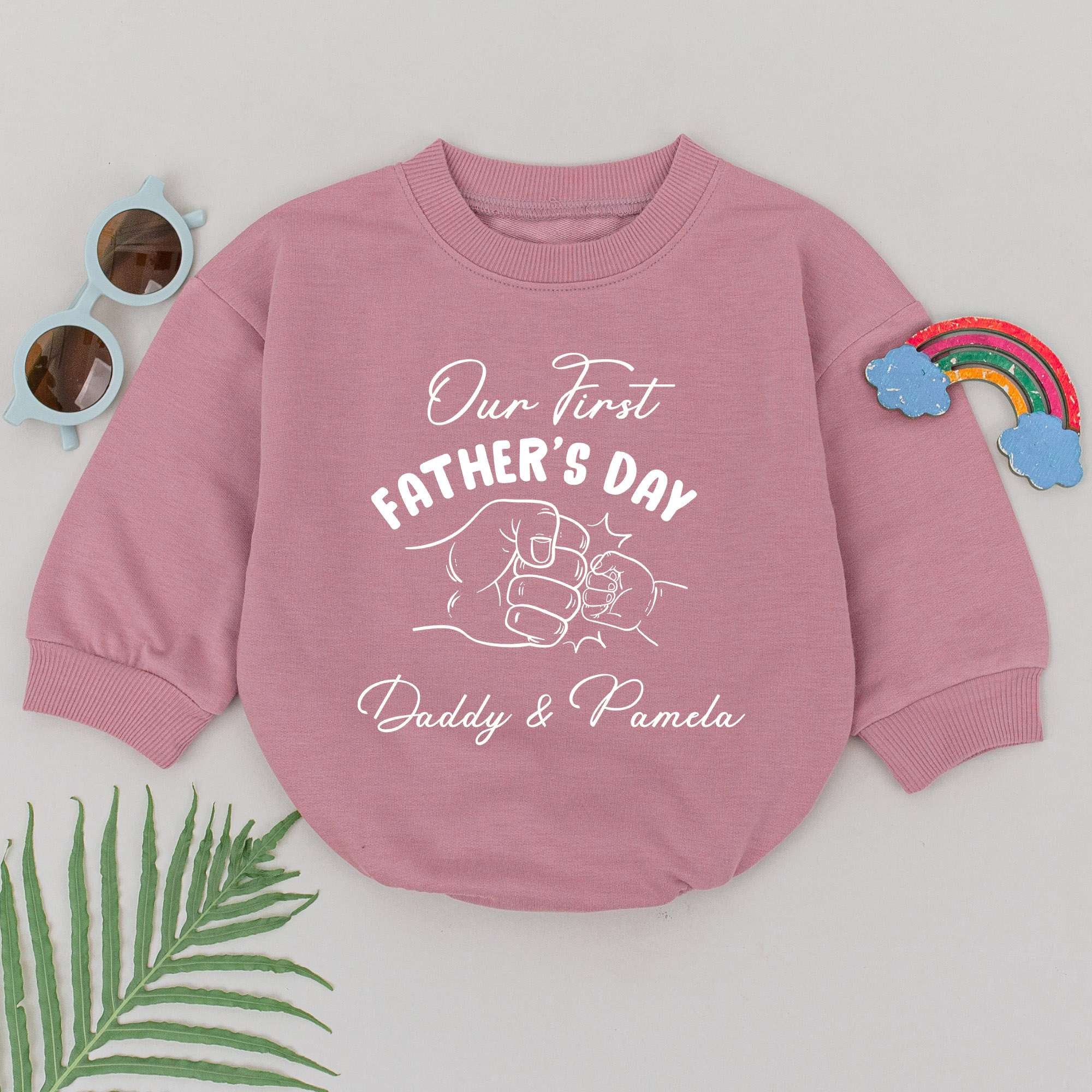 Our First Father's Day Romper Personalized Baby Outfit Custom Name Daddy Gift Sweet Design for Infant Girls or Boys Soft Cotton Wear