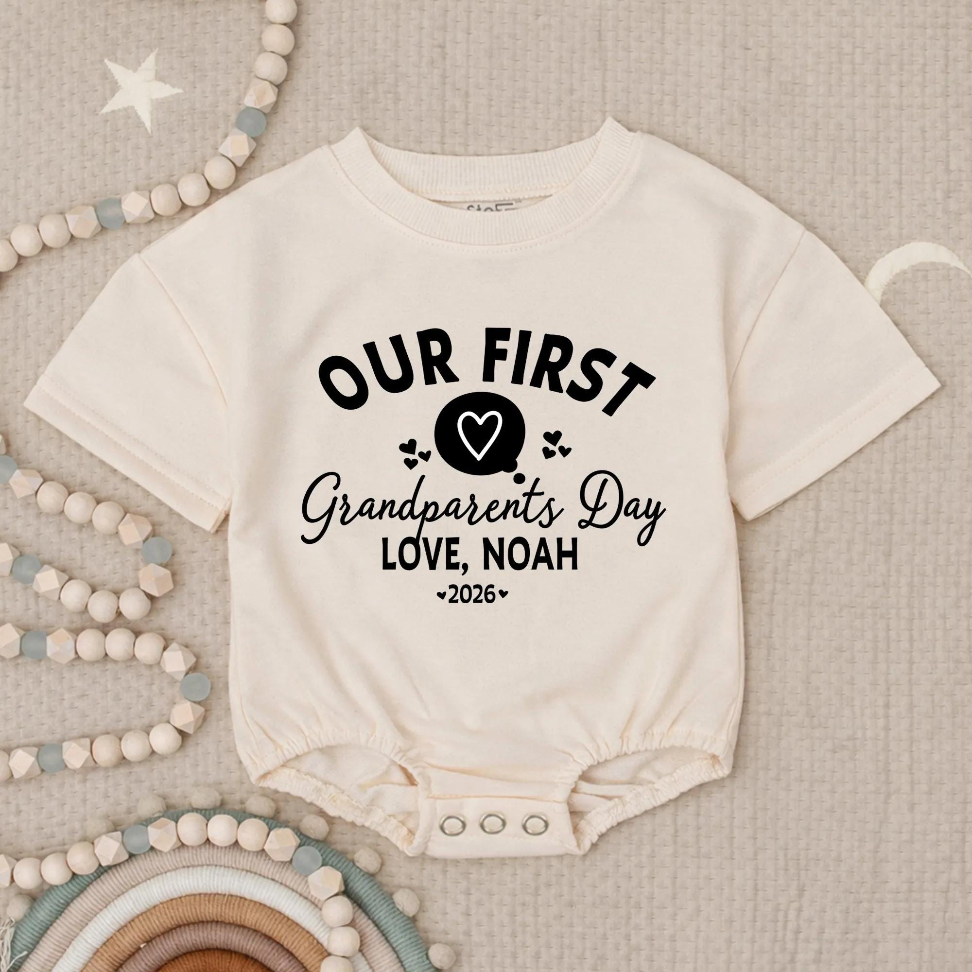 Our First Grandparents Day Matching Shirts with Custom Name, Family Outfit for Grandma and Grandpa, Personalized Baby Romper