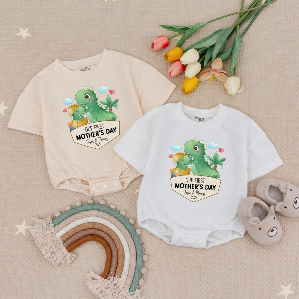 Our First Mother's Day Baby Romper with Cute Dinosaur Design Soft Cotton Bodysuit for Baby Girls or Boys Customizable Gift 2025 Outfit