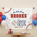 Our Little Rookie Turns One Baseball Birthday Banner Custom Name Baby Boy First Birthday Party Backdrop Red White Blue Sports Theme