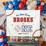 Our Little Rookie Turns One Baseball Birthday Banner Custom Name Baby Boy First Birthday Party Backdrop Red White Blue Sports Theme