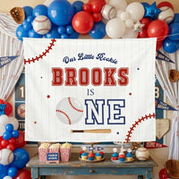 Our Little Rookie Turns One Baseball Birthday Banner Custom Name Baby Boy First Birthday Party Backdrop Red White Blue Sports Theme