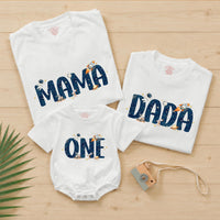 Outer Space Family Matching Shirts with Rocket and Star Artwork, Custom Name and Age, First Birthday Cake Smash Outfit Set