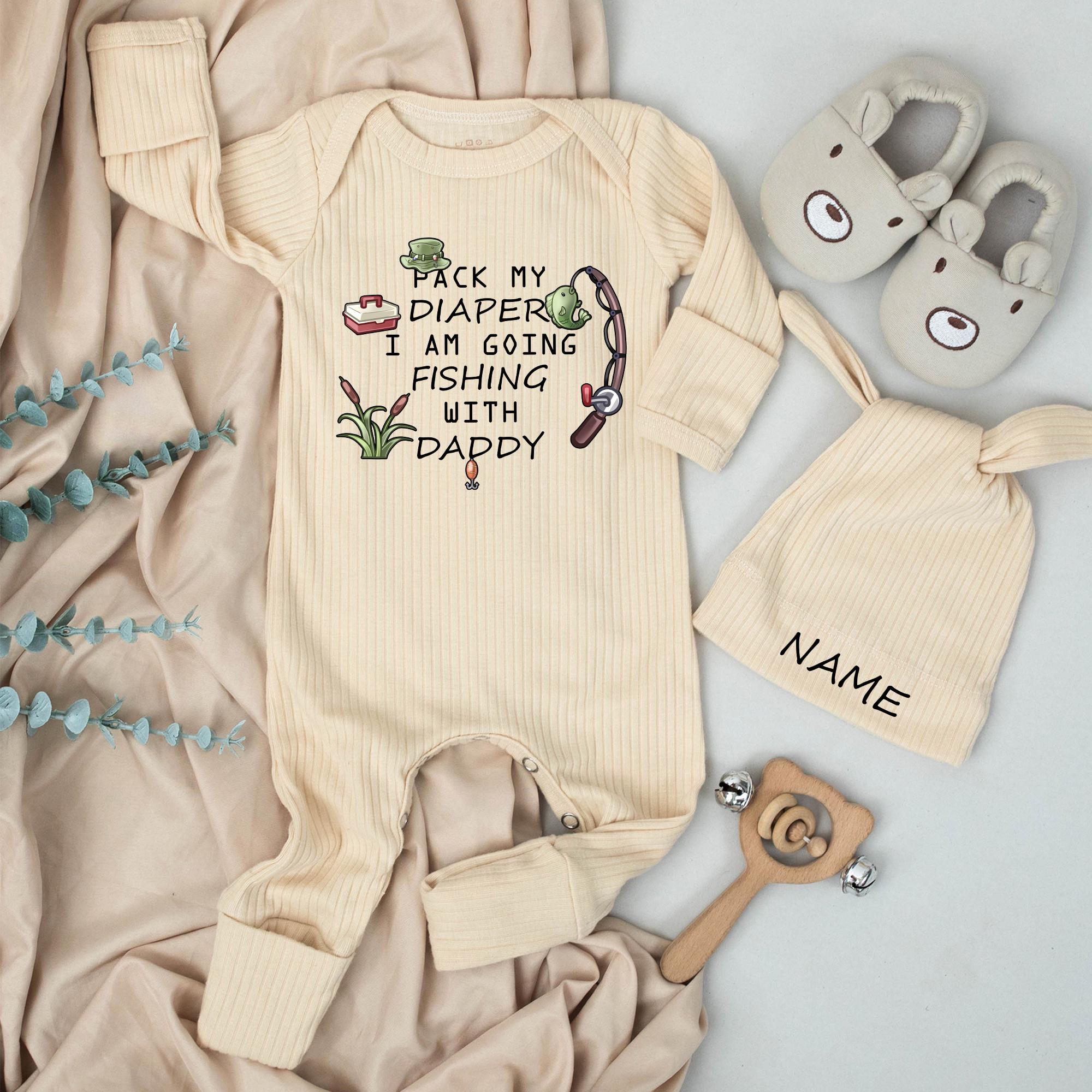 Pack My Diaper I’m Going Fishing With Daddy Baby Outfit Funny Newborn Bodysuit, Cute Baby Shower Gift, Soft Cotton Infant Clothes