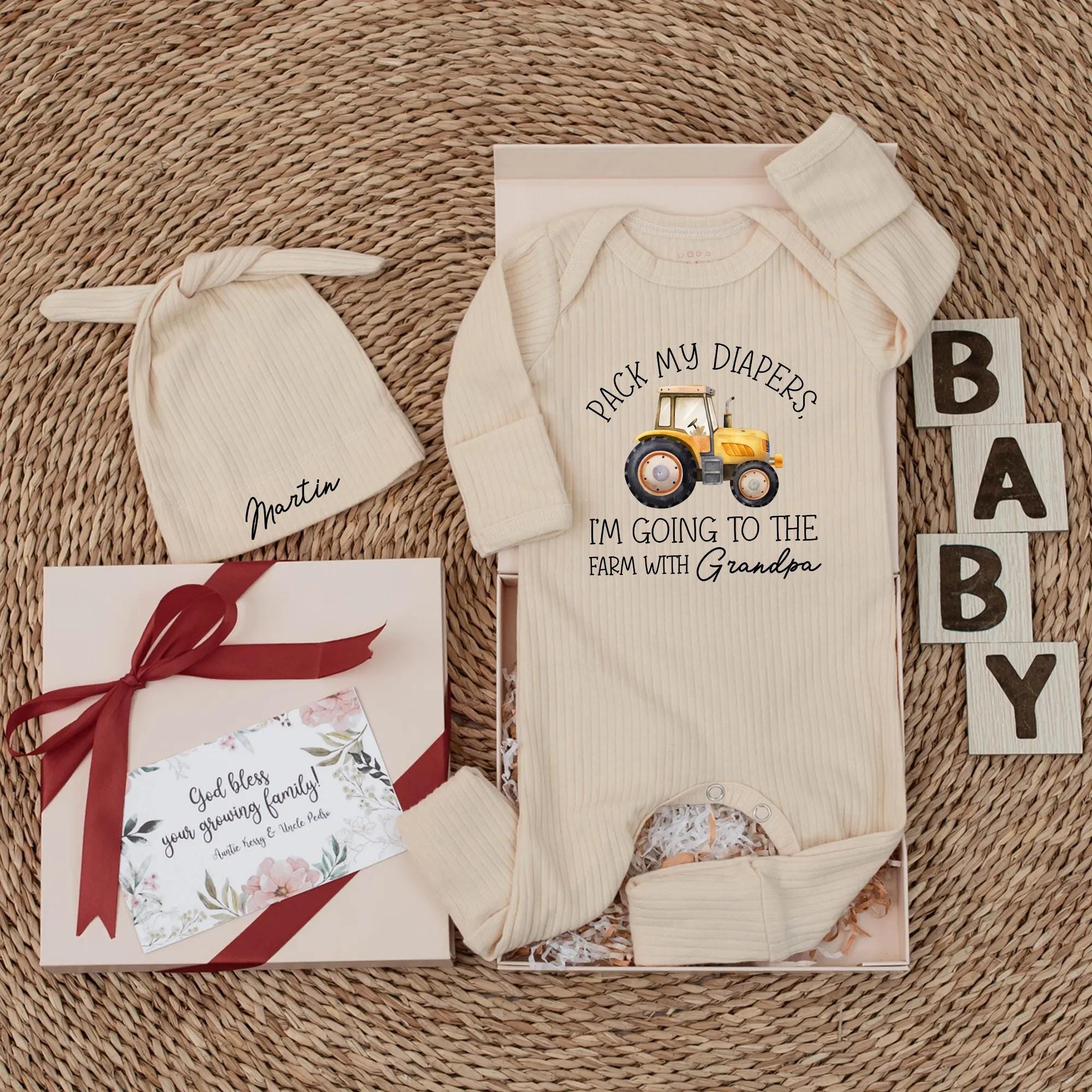Pack My Diapers Farm Adventure Baby Bodysuit with Grandpa Tractor Design Custom Gift Newborn Outfit Soft Cotton Baby Shower Present