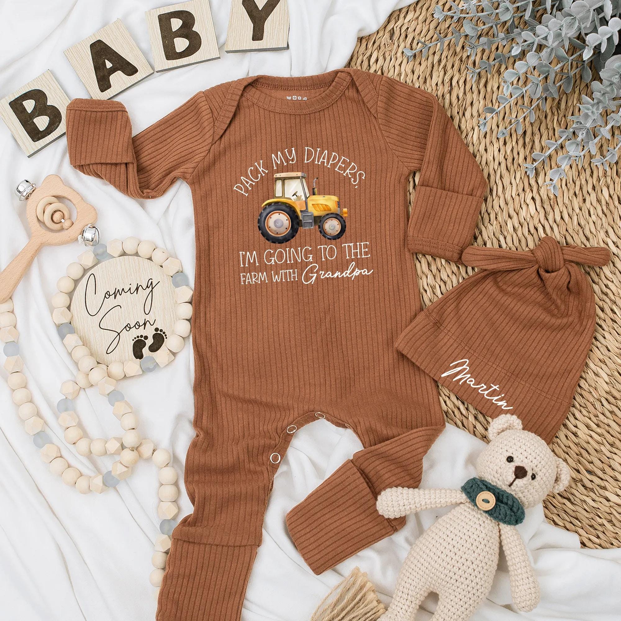 Pack My Diapers Farm Adventure Baby Bodysuit with Grandpa Tractor Design Custom Gift Newborn Outfit Soft Cotton Baby Shower Present