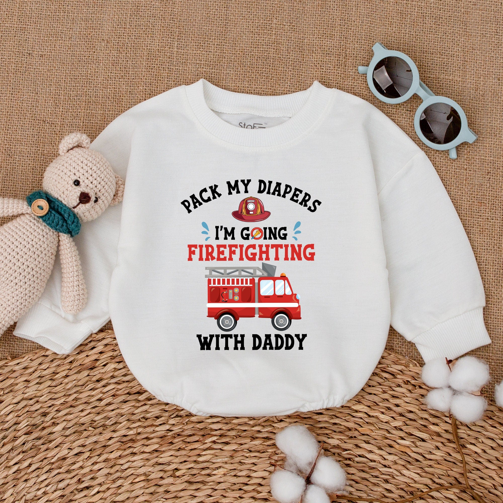 Pack My Diapers Firefighting Romper Baby Boy Father's Day Outfit Adorable Fireman Bodysuit Soft Cotton Baby Shower Gift Vibrant Design