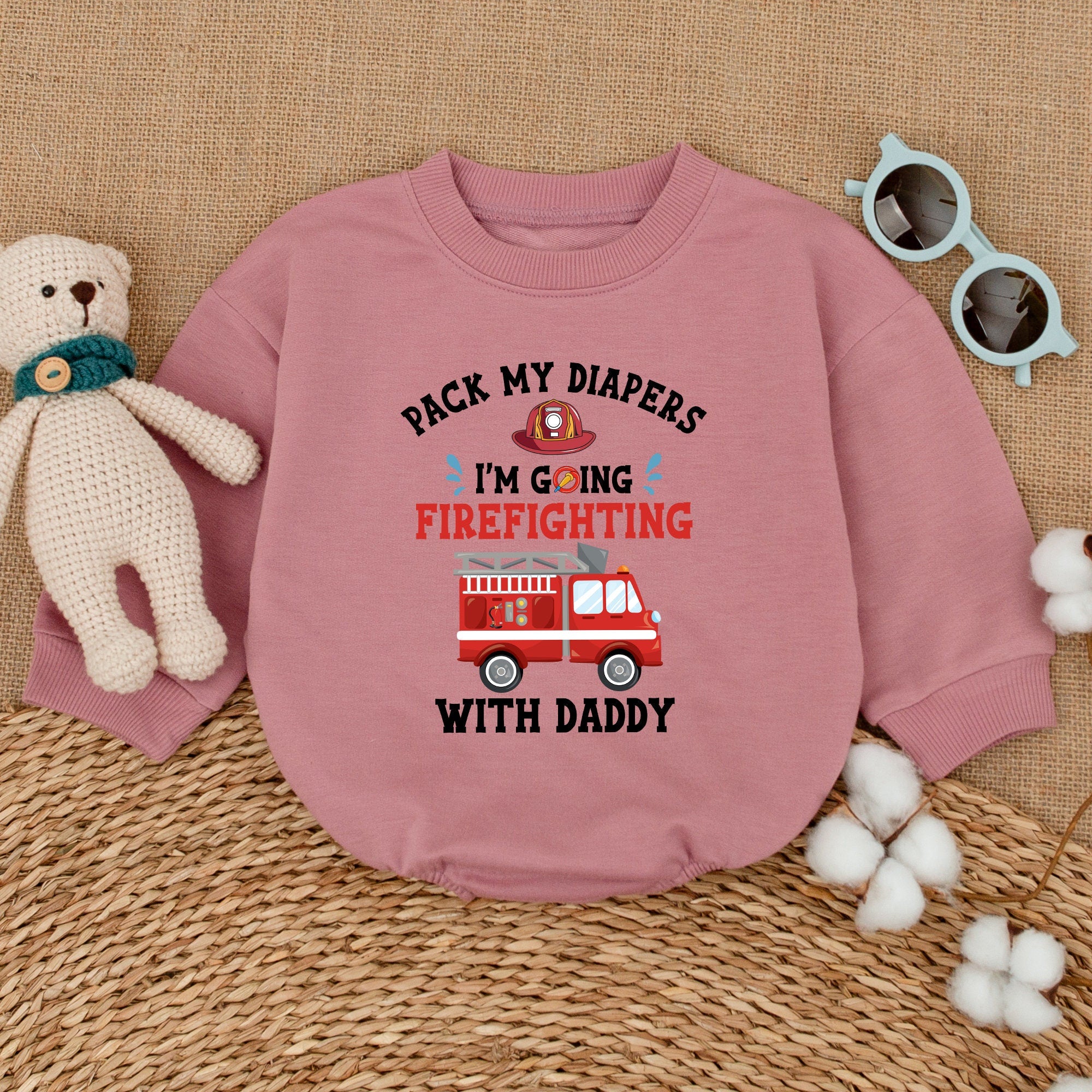 Pack My Diapers Firefighting Romper Baby Boy Father's Day Outfit Adorable Fireman Bodysuit Soft Cotton Baby Shower Gift Vibrant Design