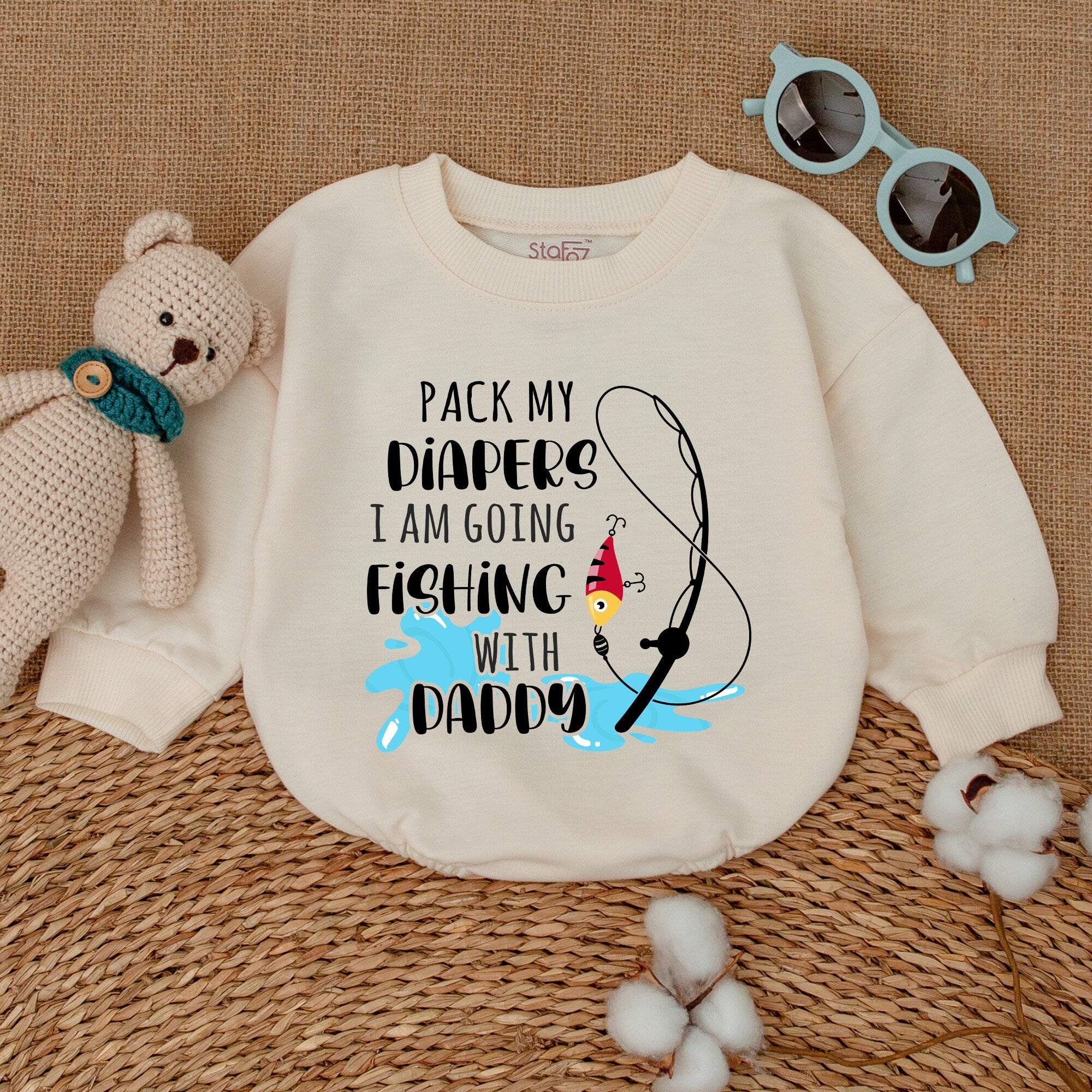 Pack My Diapers Fishing with Daddy Romper Cute Baby Bodysuit Fun Graphic Lure Water Design Soft Cotton Playful Gift