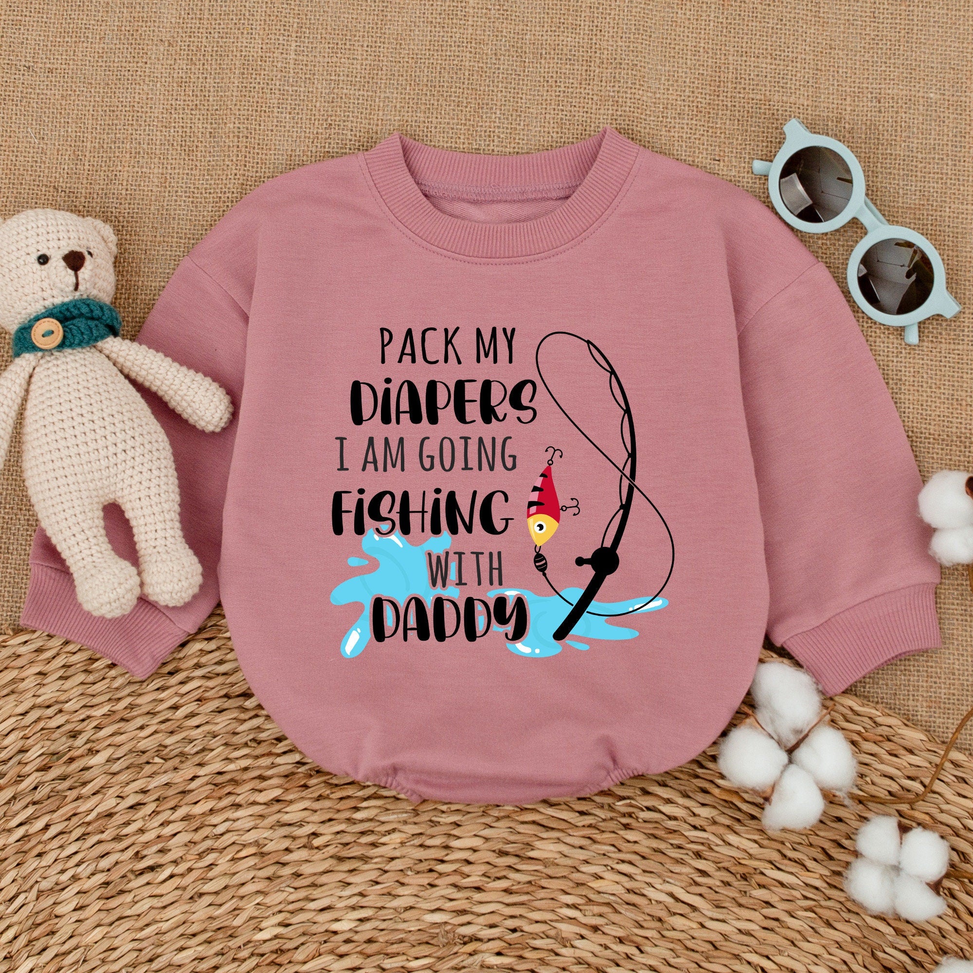 Pack My Diapers Fishing with Daddy Romper Cute Baby Bodysuit Fun Graphic Lure Water Design Soft Cotton Playful Gift