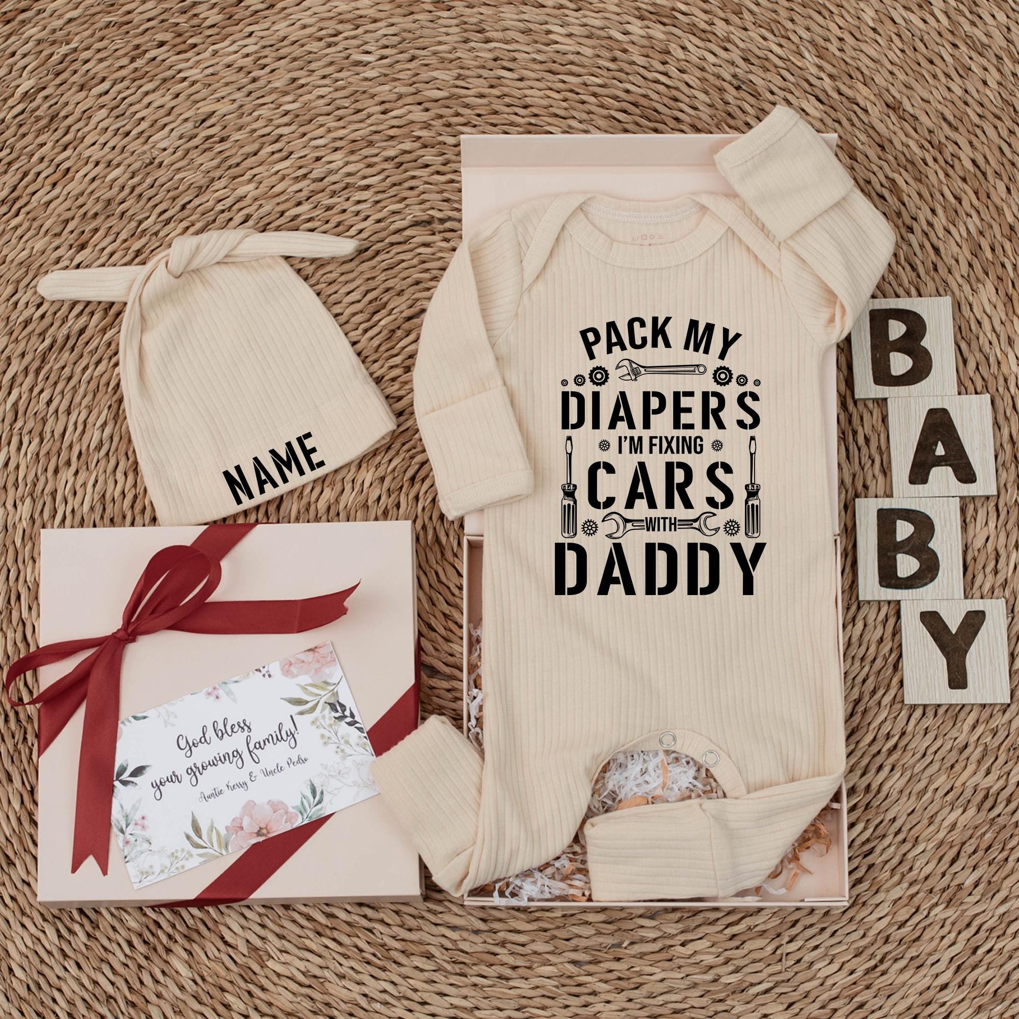 Pack My Diapers Fixing Cars Baby Bodysuit Daddy Mechanic Outfit Cute Newborn Shower Gift Black Wrench Bolt Design Cotton Soft