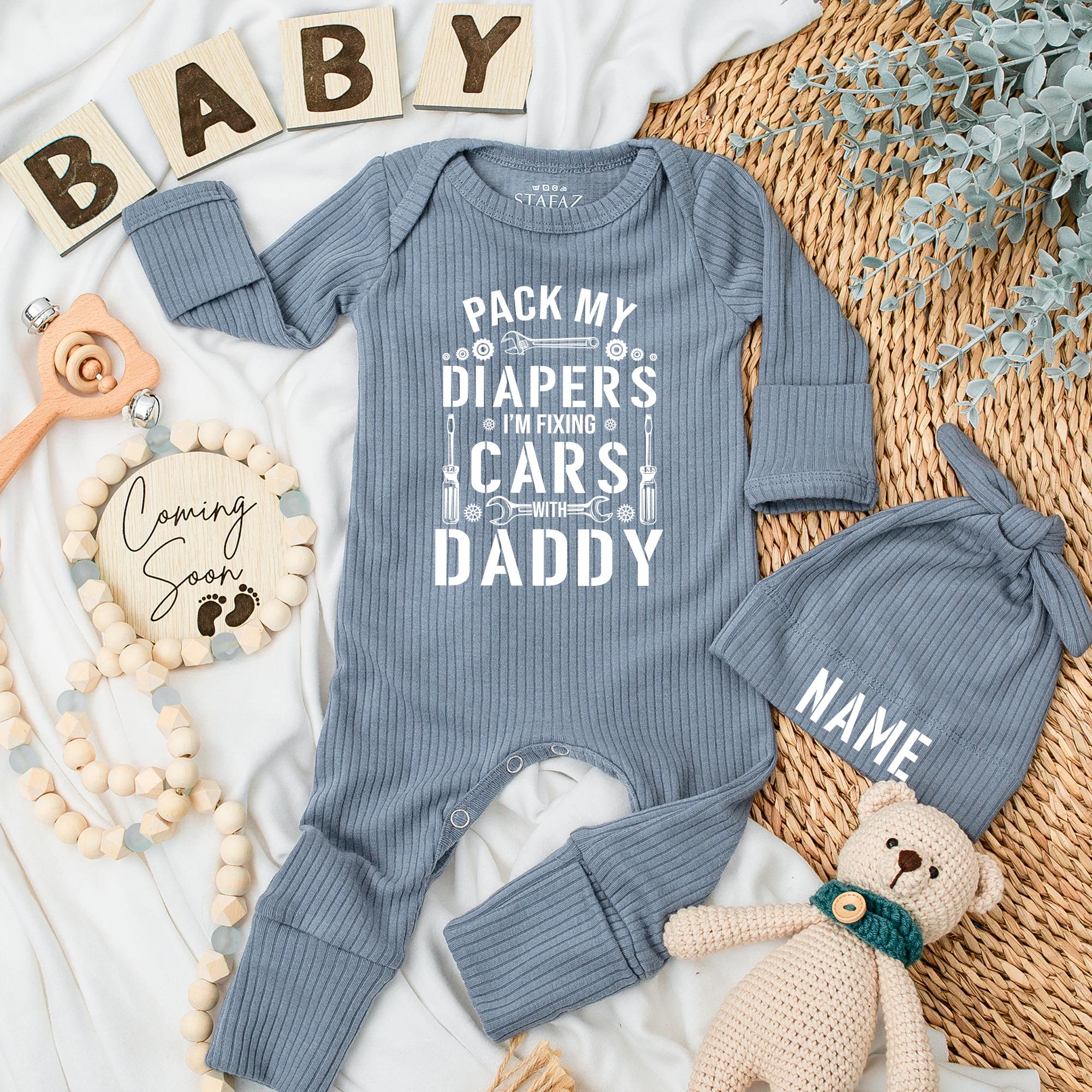 Pack My Diapers Fixing Cars Baby Bodysuit Daddy Mechanic Outfit Cute Newborn Shower Gift Black Wrench Bolt Design Cotton Soft