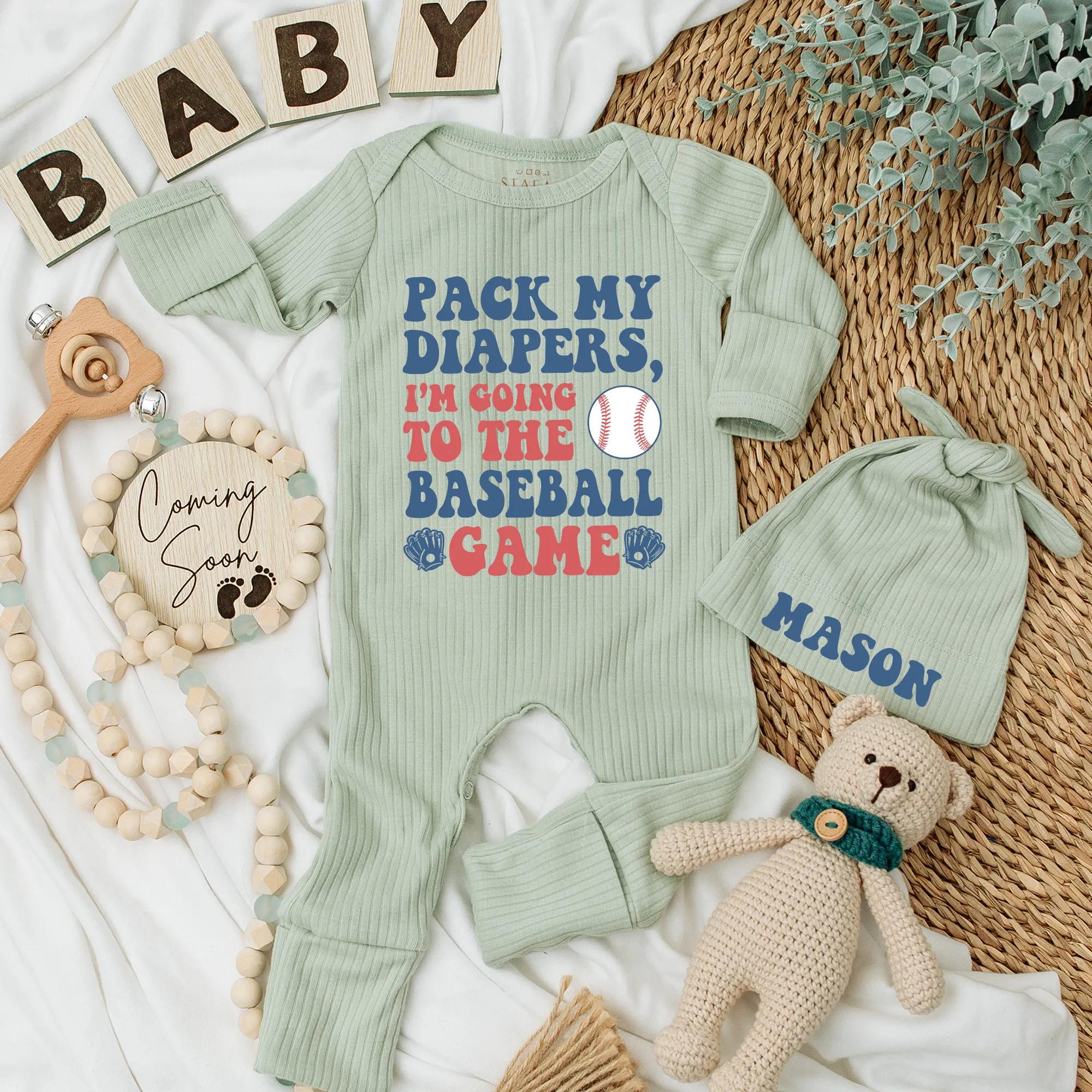 Pack My Diapers I'm Going to the Baseball Game Bodysuit Personalized Baby Boy Gift Funny Infant Outfit Sporty Newborn Clothes