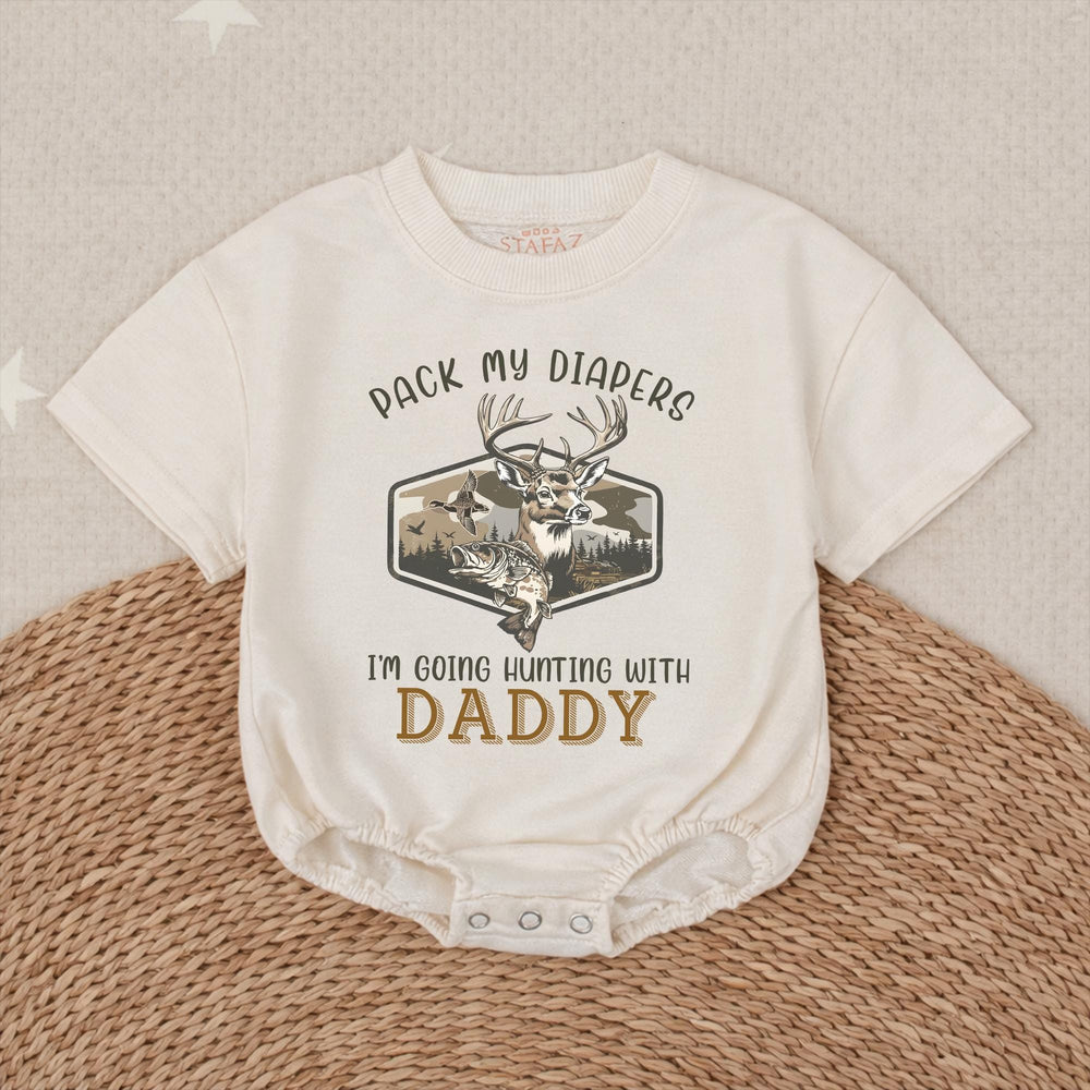 Pack My Diapers I’m Going Hunting With Daddy Baby Bodysuit Rustic Deer Duck Fish Design Cotton Outfit Infant Gift Outdoor Theme