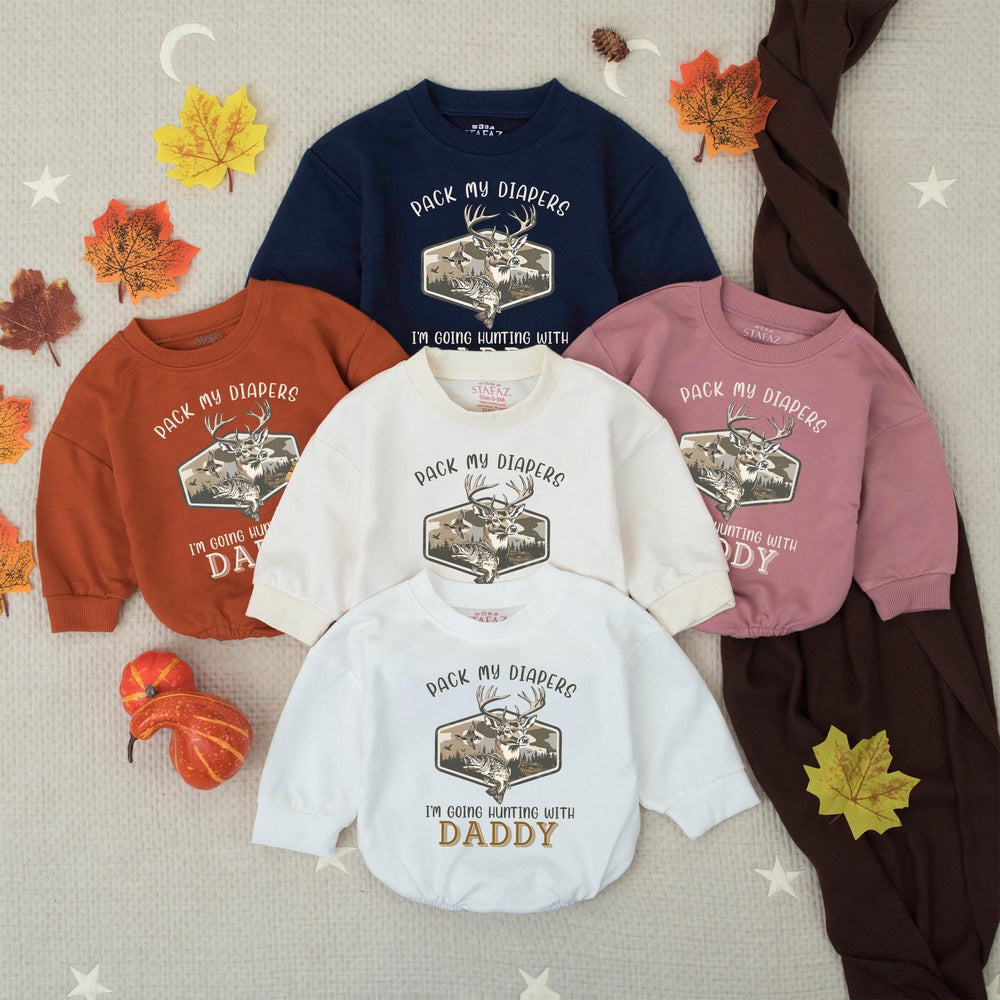 Pack My Diapers I’m Going Hunting With Daddy Baby Bodysuit Rustic Deer Duck Fish Design Cotton Outfit Infant Gift Outdoor Theme