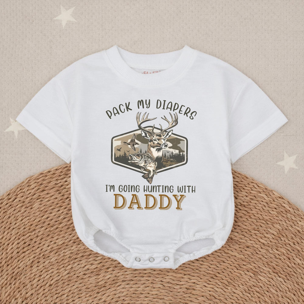 Pack My Diapers I’m Going Hunting With Daddy Baby Bodysuit Rustic Deer Duck Fish Design Cotton Outfit Infant Gift Outdoor Theme