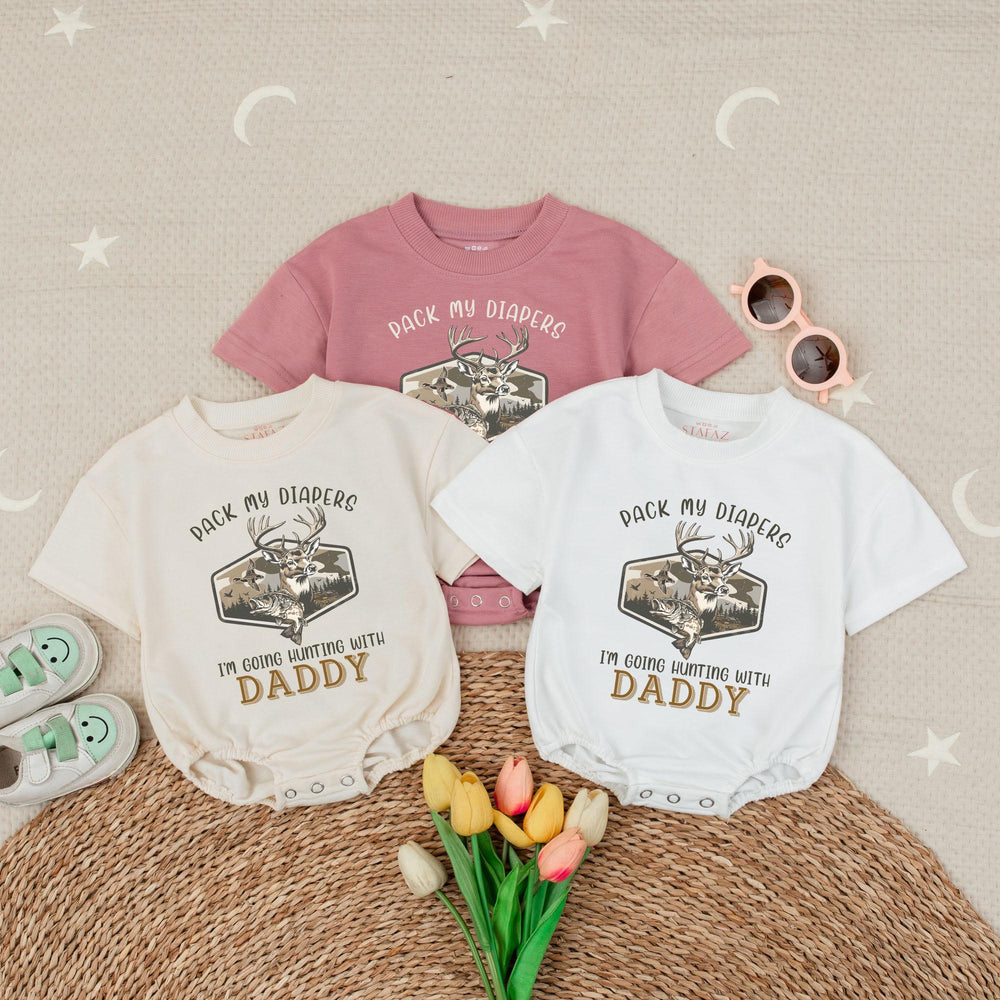 Pack My Diapers I’m Going Hunting With Daddy Baby Bodysuit Rustic Deer Duck Fish Design Cotton Outfit Infant Gift Outdoor Theme
