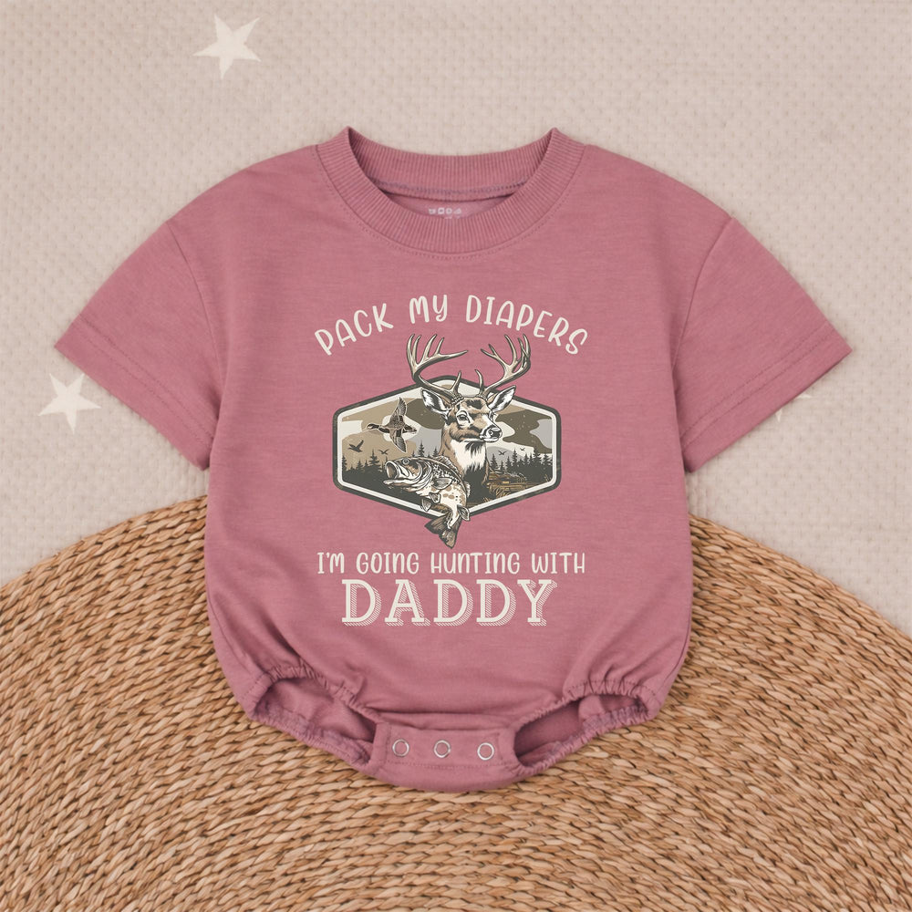 Pack My Diapers I’m Going Hunting With Daddy Baby Bodysuit Rustic Deer Duck Fish Design Cotton Outfit Infant Gift Outdoor Theme