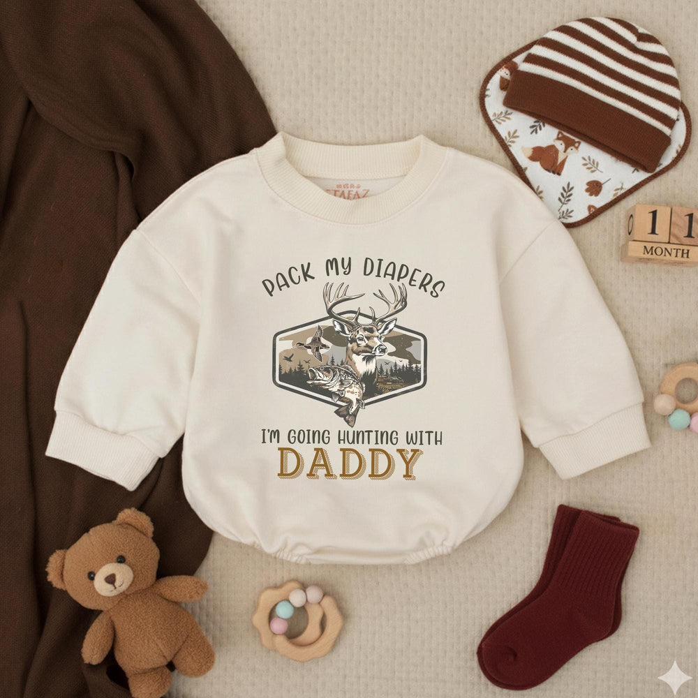 Pack My Diapers I’m Going Hunting With Daddy Baby Bodysuit Rustic Deer Duck Fish Design Cotton Outfit Infant Gift Outdoor Theme