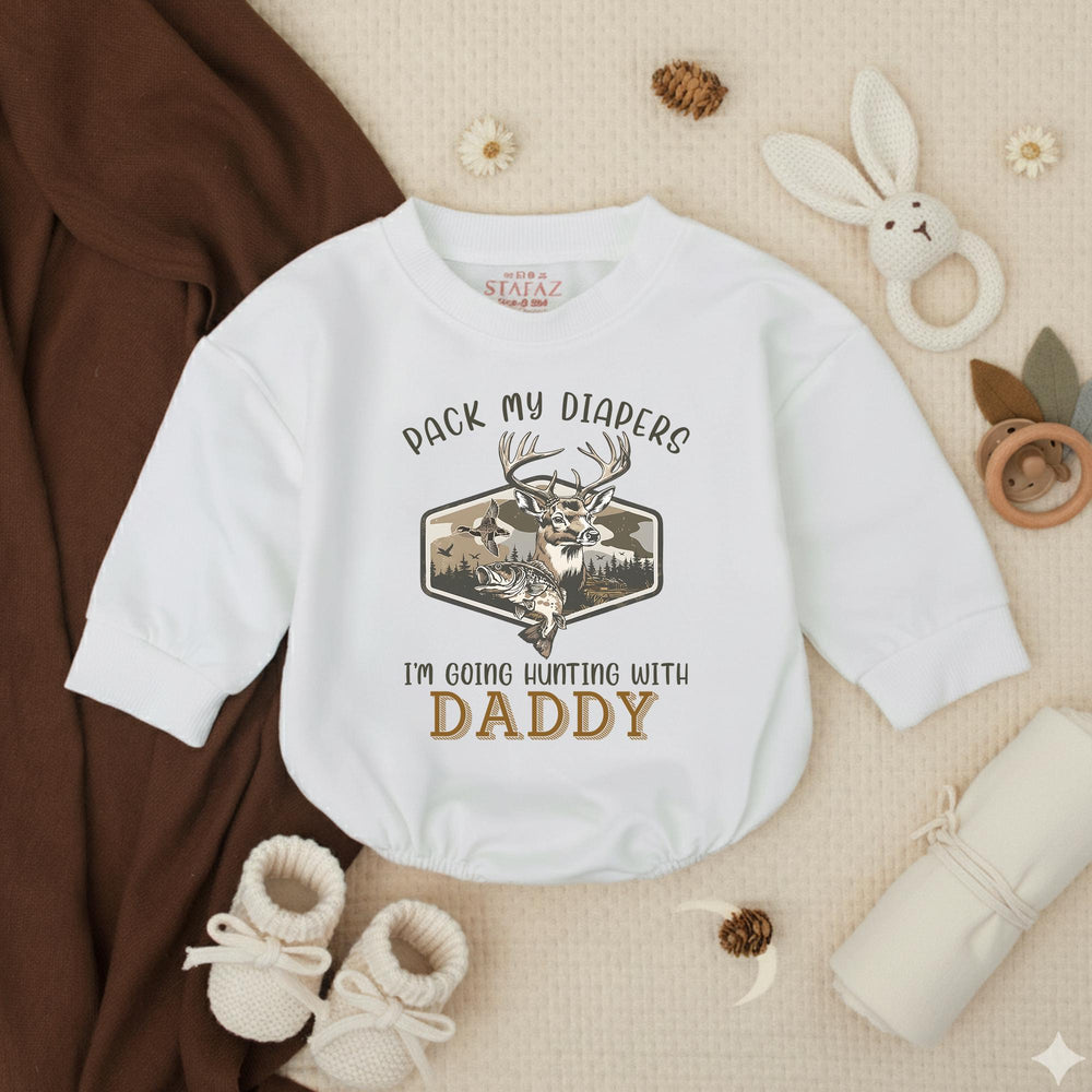 Pack My Diapers I’m Going Hunting With Daddy Baby Bodysuit Rustic Deer Duck Fish Design Cotton Outfit Infant Gift Outdoor Theme