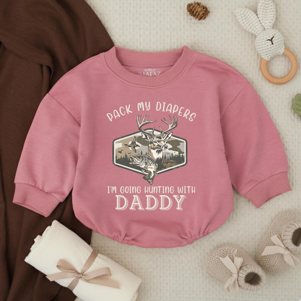 Pack My Diapers I’m Going Hunting With Daddy Baby Bodysuit Rustic Deer Duck Fish Design Cotton Outfit Infant Gift Outdoor Theme