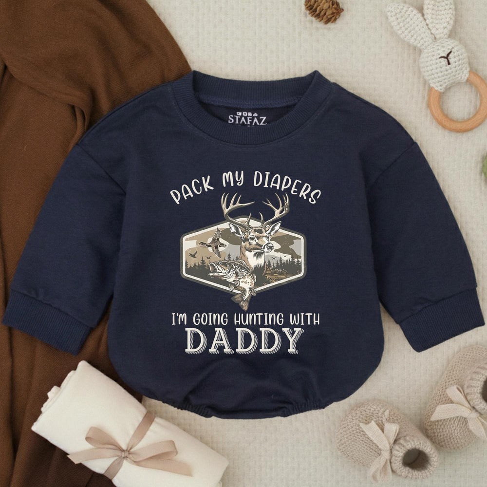 Pack My Diapers I’m Going Hunting With Daddy Baby Bodysuit Rustic Deer Duck Fish Design Cotton Outfit Infant Gift Outdoor Theme