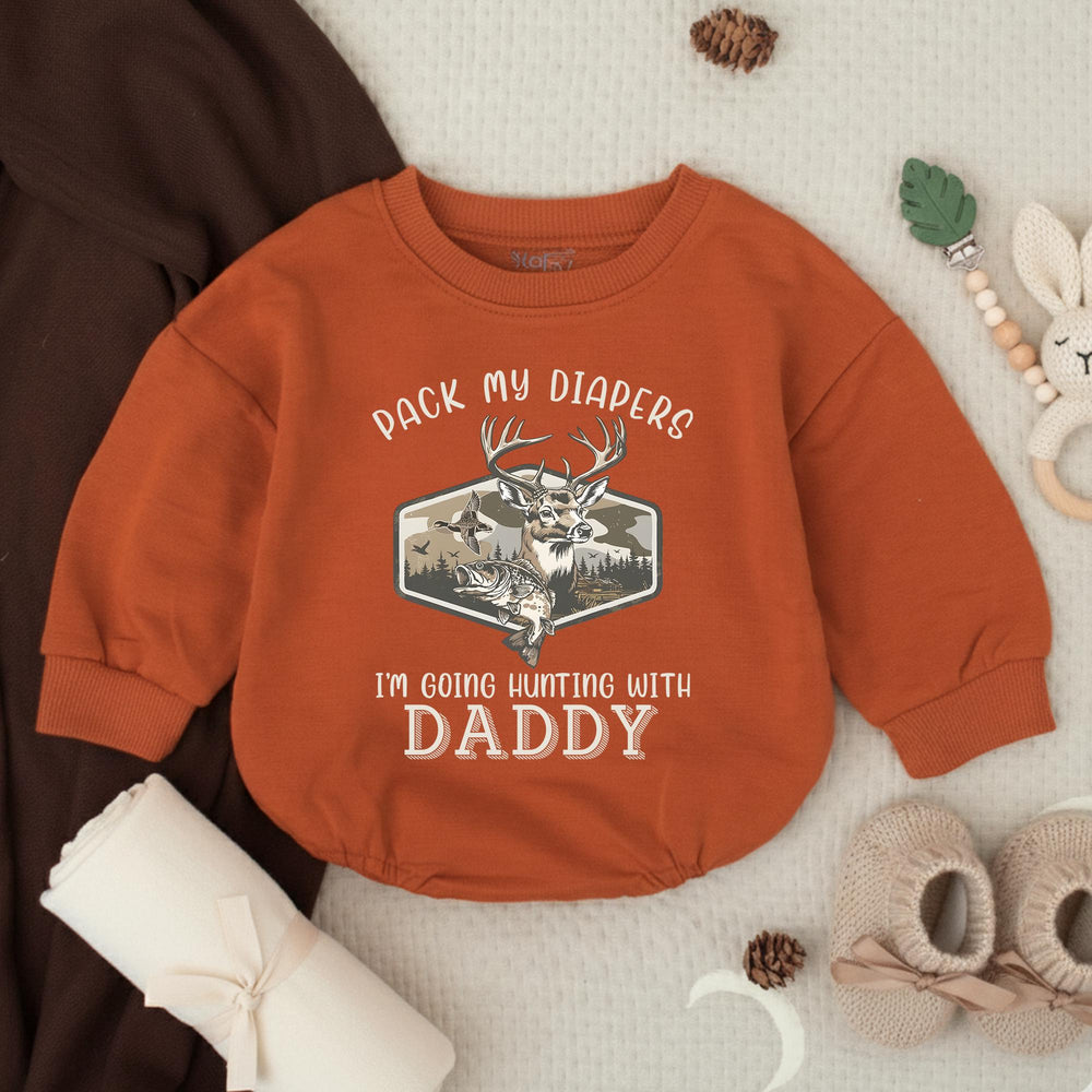 Pack My Diapers I’m Going Hunting With Daddy Baby Bodysuit Rustic Deer Duck Fish Design Cotton Outfit Infant Gift Outdoor Theme
