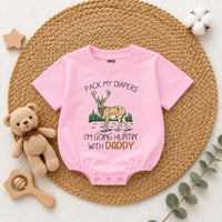 Pack My Diapers I'm Going Hunting with Daddy Baby Romper, Cute Deer Graphic Long Sleeve Outfit, Soft Cotton Baby Shower Gift Clothes