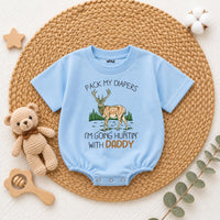Pack My Diapers I'm Going Hunting with Daddy Baby Romper, Cute Deer Graphic Long Sleeve Outfit, Soft Cotton Baby Shower Gift Clothes