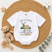 Pack My Diapers I'm Going Hunting with Daddy Baby Romper, Cute Deer Graphic Long Sleeve Outfit, Soft Cotton Baby Shower Gift Clothes