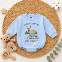Pack My Diapers I'm Going Hunting with Daddy Baby Romper, Cute Deer Graphic Long Sleeve Outfit, Soft Cotton Baby Shower Gift Clothes