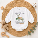 Pack My Diapers I'm Going Hunting with Daddy Baby Romper, Cute Deer Graphic Long Sleeve Outfit, Soft Cotton Baby Shower Gift Clothes