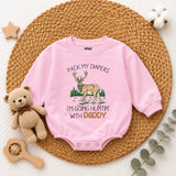 Pack My Diapers I'm Going Hunting with Daddy Baby Romper, Cute Deer Graphic Long Sleeve Outfit, Soft Cotton Baby Shower Gift Clothes