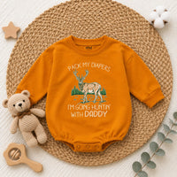 Pack My Diapers I'm Going Hunting with Daddy Baby Romper, Cute Deer Graphic Long Sleeve Outfit, Soft Cotton Baby Shower Gift Clothes