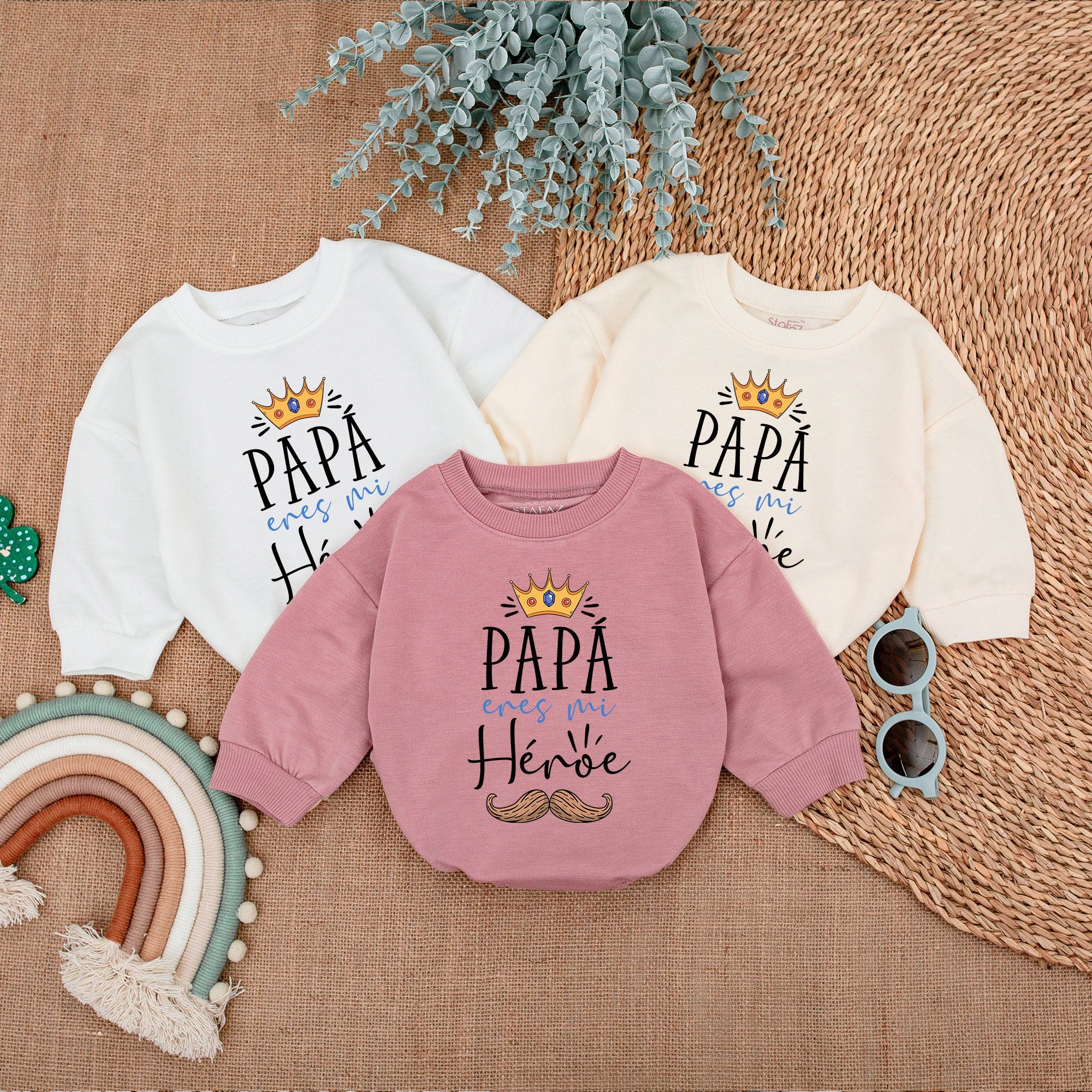 Papa Is My Hero Spanish Baby Girl Romper with Crown Mustache Father's Day Gift Outfit Soft Cotton Playful Design