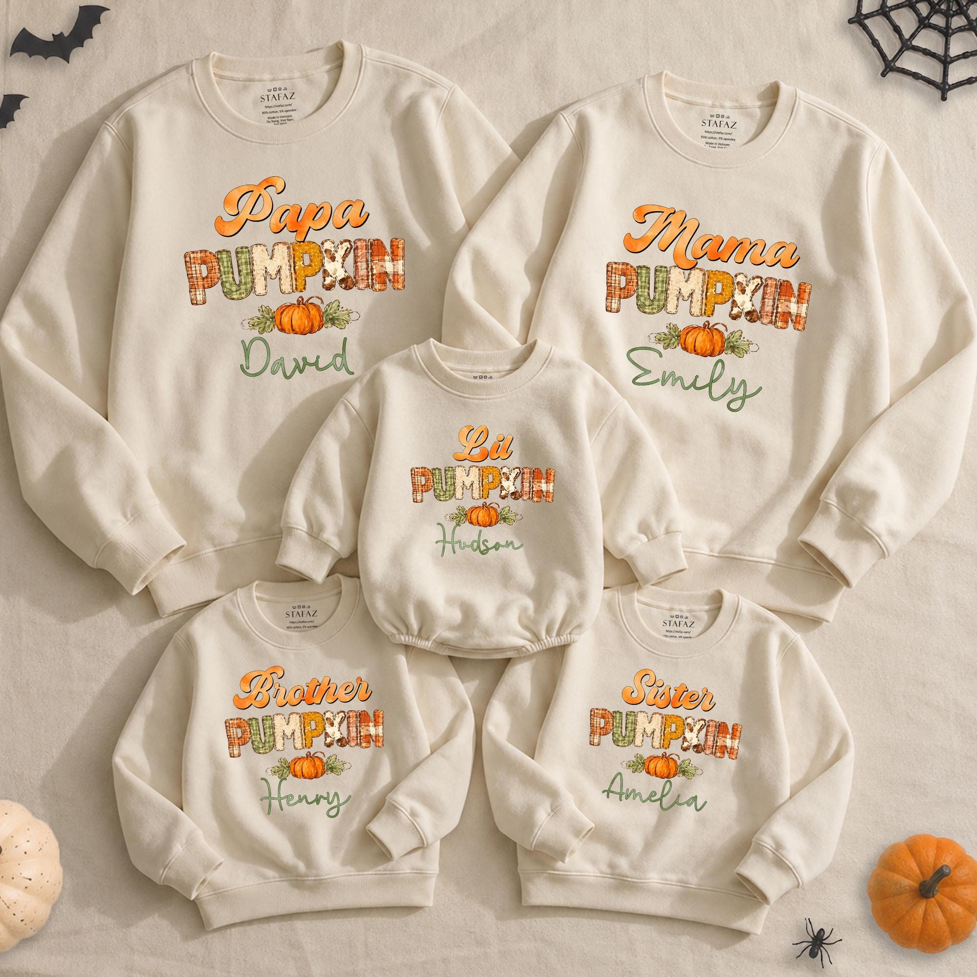 Papa, Mama, Lil, Brother, Sister Pumpkin Family Sweatshirts with Custom Names, Fall Matching Outfits for Pumpkin Patch, NB-2XL