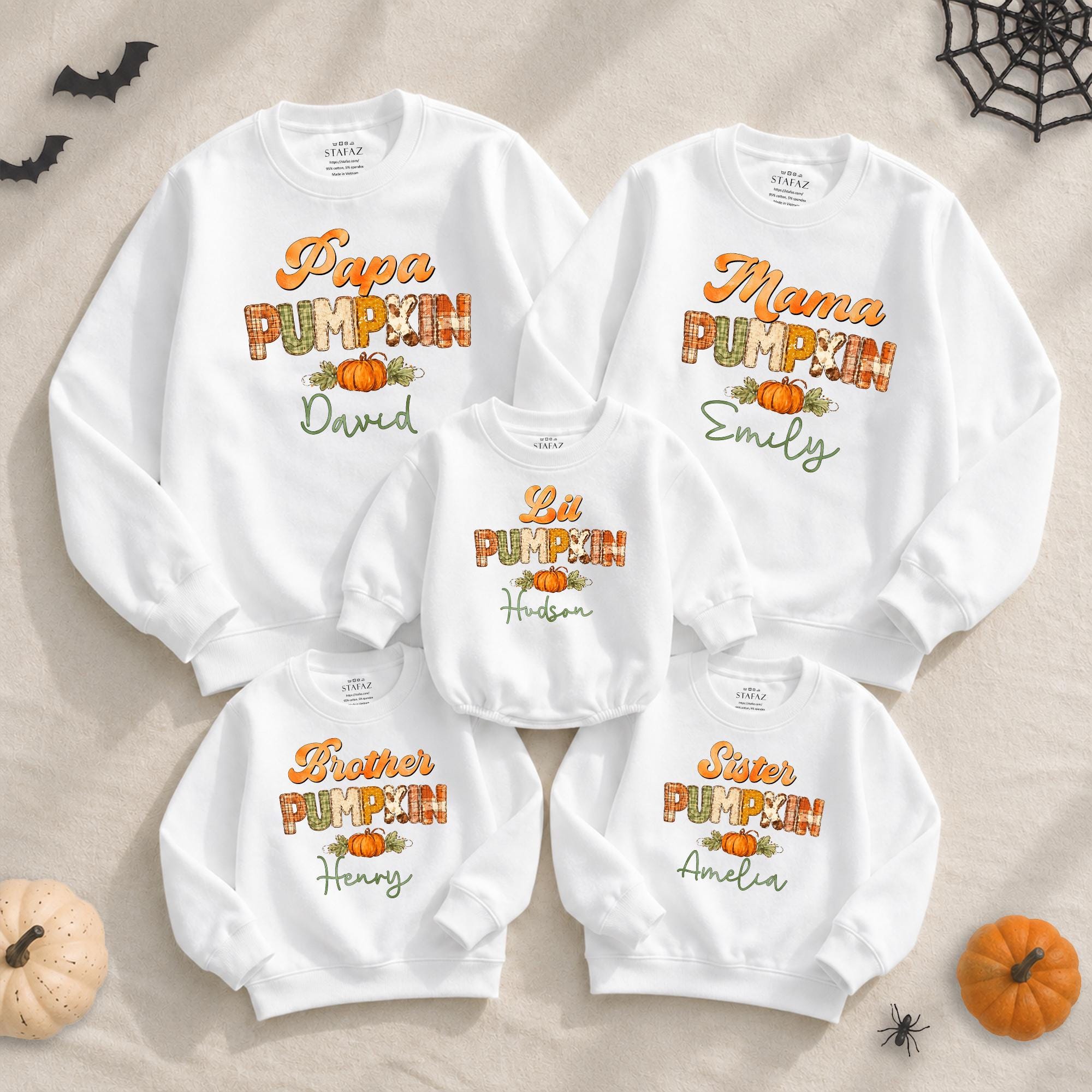 Papa, Mama, Lil, Brother, Sister Pumpkin Family Sweatshirts with Custom Names, Fall Matching Outfits for Pumpkin Patch, NB-2XL
