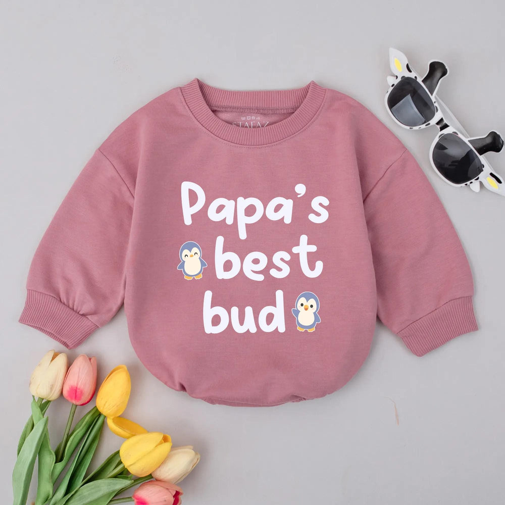 Papa’s Best Bud Baby Romper with Cute Penguin Design Soft Cotton Bodysuit Fun Infant Outfit Perfect Baby Shower Gift for Boys or Girls