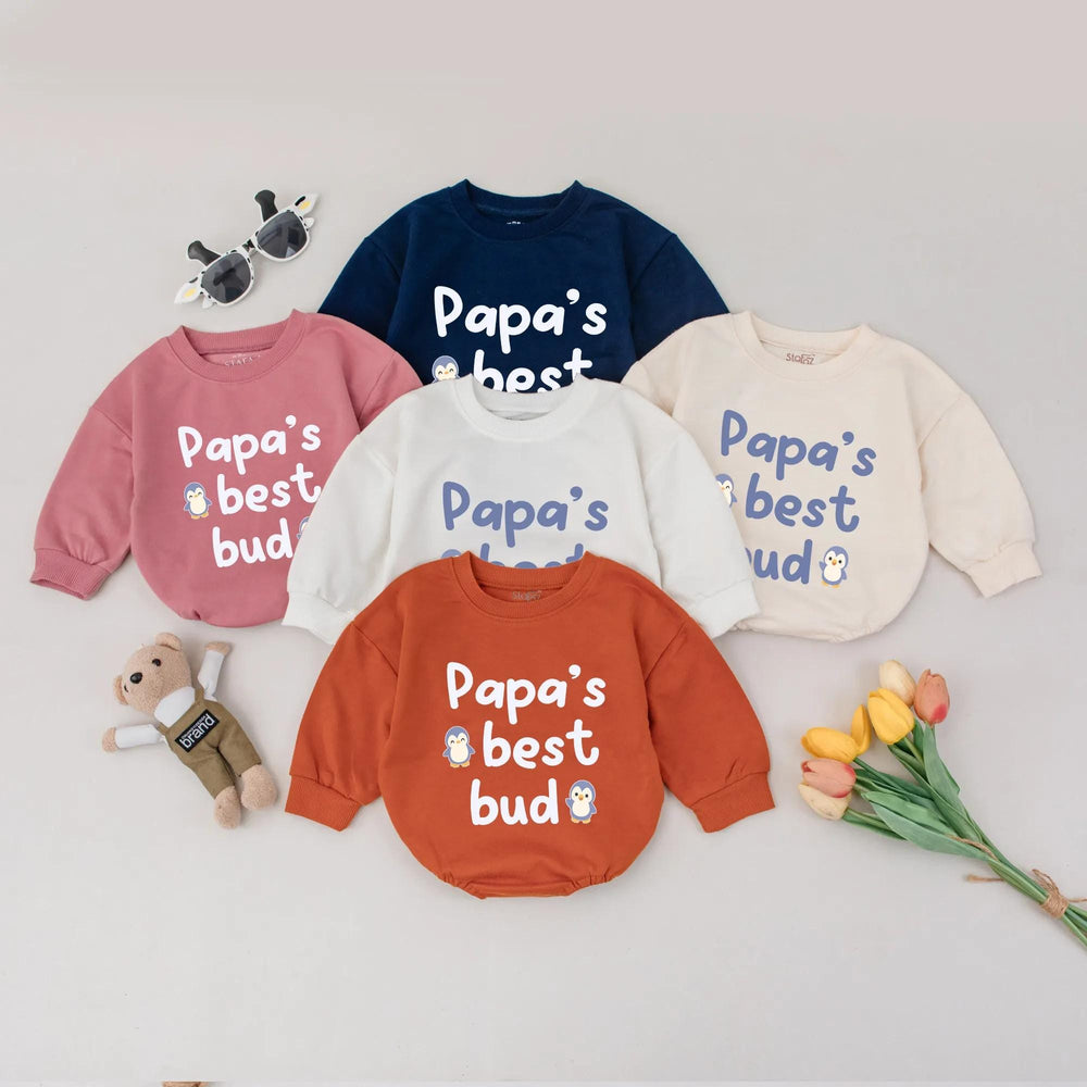 Papa’s Best Bud Baby Romper with Cute Penguin Design Soft Cotton Bodysuit Fun Infant Outfit Perfect Baby Shower Gift for Boys or Girls