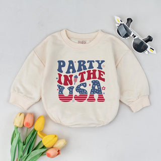Party in the USA Baby Romper with Patriotic Graphic, Fourth of July Infant Outfit, Long Sleeve Summer Babywear, Baby Shower Gift